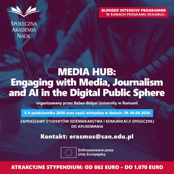 Rekrutacja na Erasmus+ BIP „MEDIA HUB” w Rumunii – media, dziennikarstwo i sztuczna inteligencja