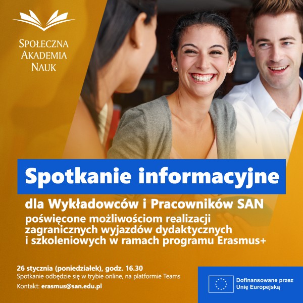 Wyjazdy dydaktyczne i szkoleniowe w ramach Erasmus+ – spotkanie informacyjne dla wykładowców i pracowników SAN